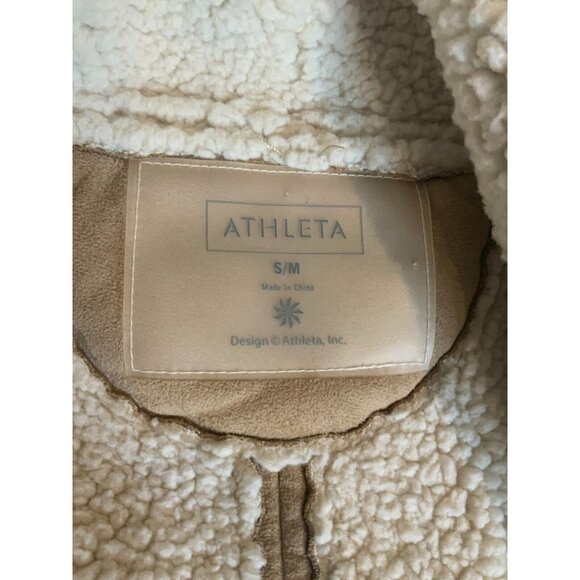 Athleta Tan Suede Sleeveless Sherpa Lined Vest W/ Pockets, Size S/M - Picture 7 of 8